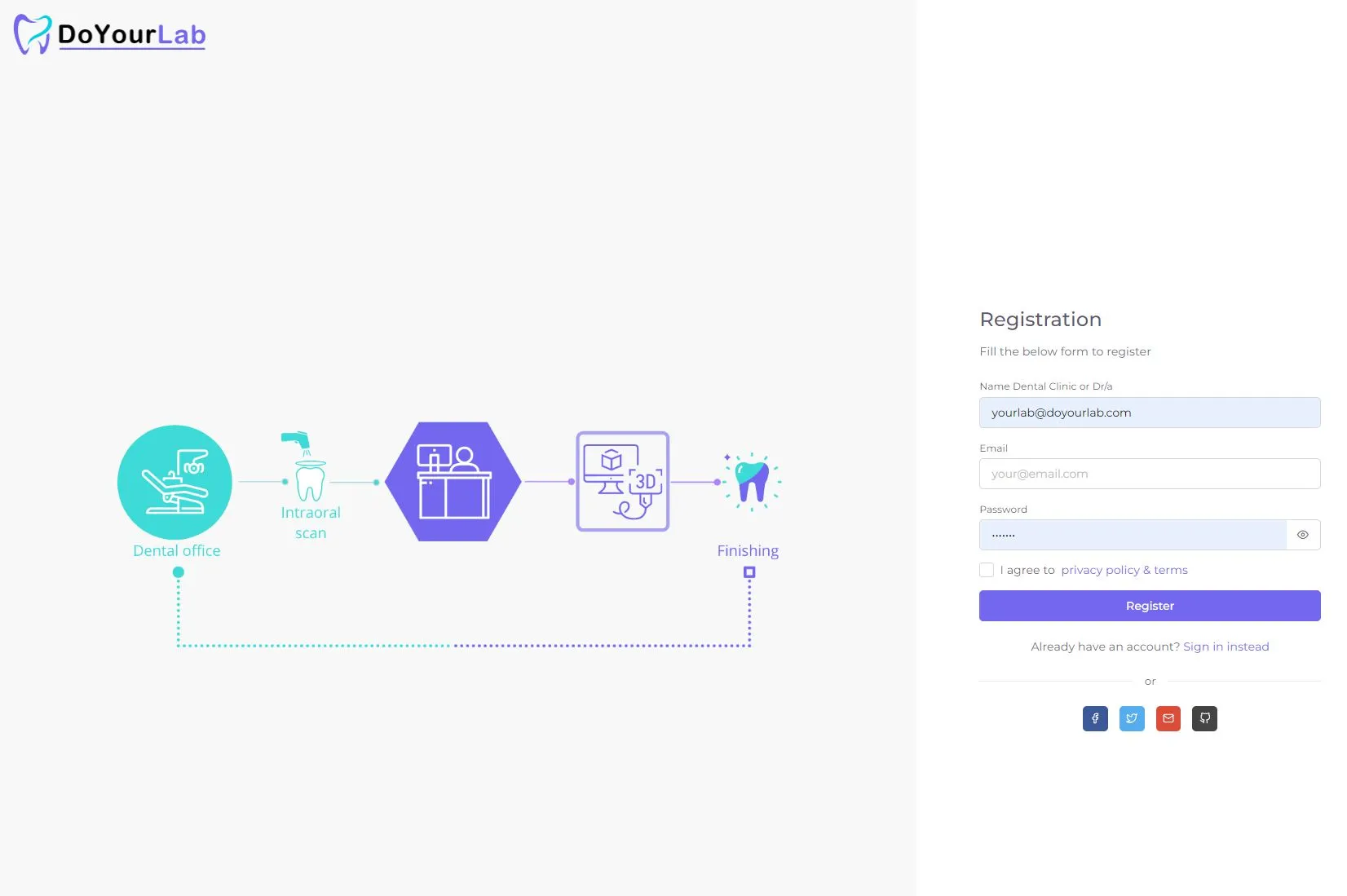 Dental clinic registration in DoYourLab